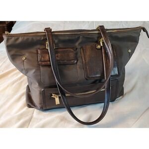 Tutilo NY Laptop Carry All Women's Bag Brown Nylon & Faux Croc Leather Large